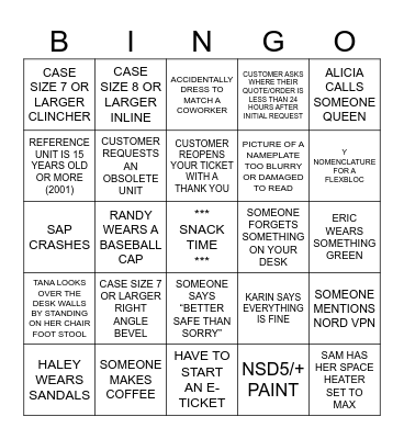 NORD GEAR OFFICE BINGO Card