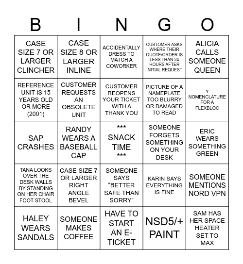 NORD GEAR OFFICE BINGO Card