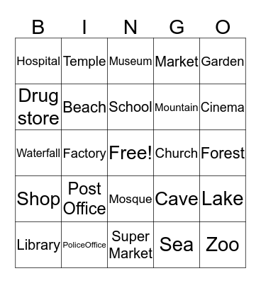 Public Place Bingo Card