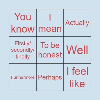 Connectors and fillers Bingo Card