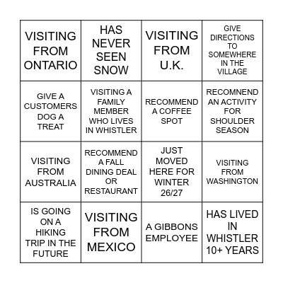 CUSTOMER SERVICE BINGO Card