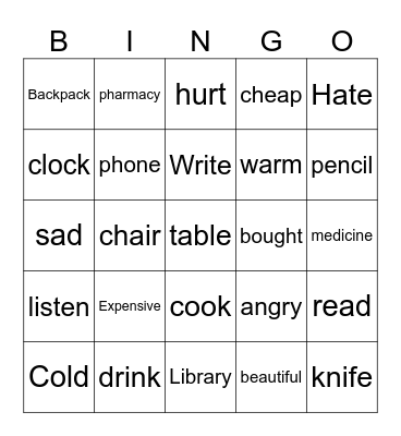 Vocabulary Bingo Card
