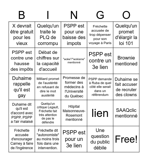 LES ÉRECTIONS Bingo Card