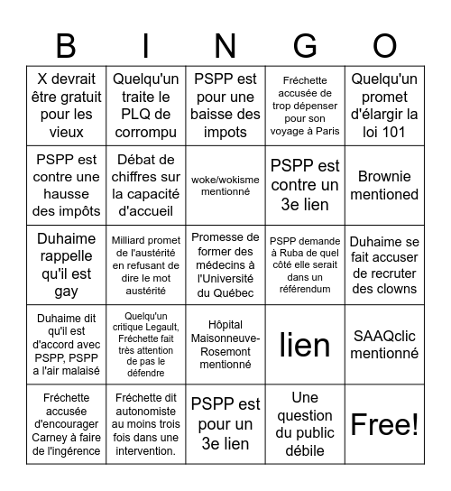 LES ÉRECTIONS Bingo Card