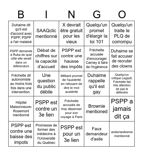LES ÉRECTIONS Bingo Card