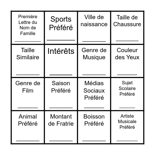 Trouvez quelqu'un qui a le même... Bingo Card