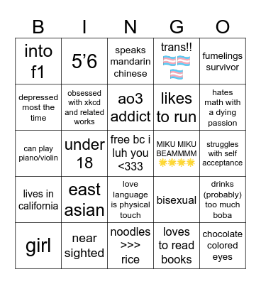 are YOU tooori_c? Bingo Card
