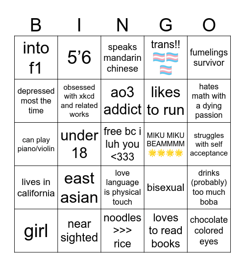 are YOU tooori_c? Bingo Card