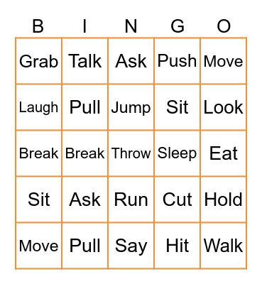 Powerful Verbs Bingo Card