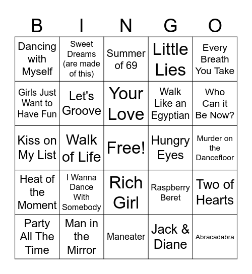 80's Bingo Card
