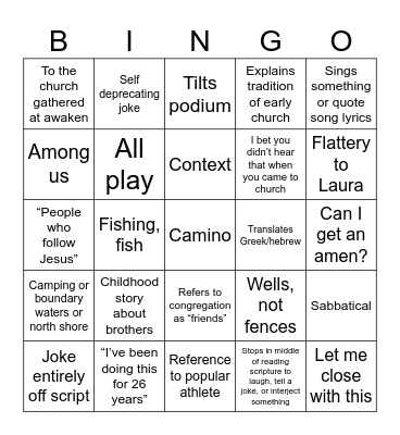 Micah's Penultimate Sermon Bingo Card