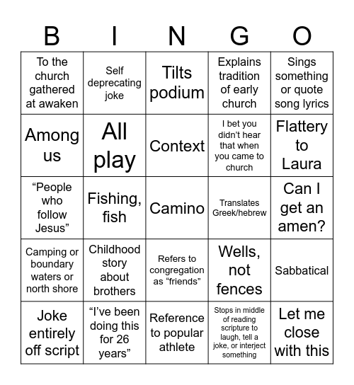 Micah's Penultimate Sermon Bingo Card