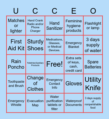 Safety Bingo Card