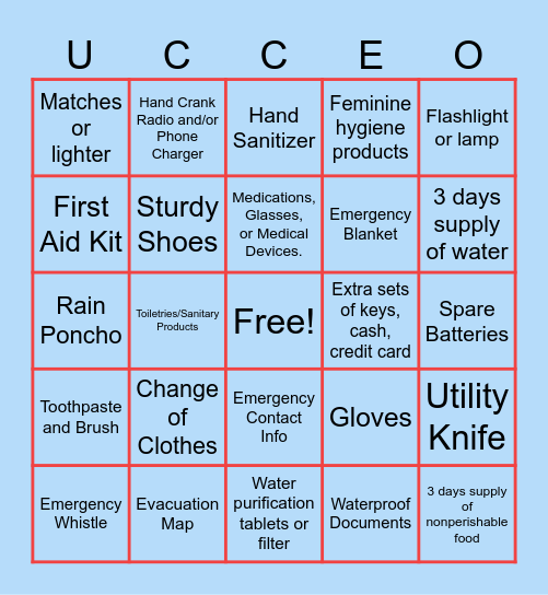 Safety Bingo Card