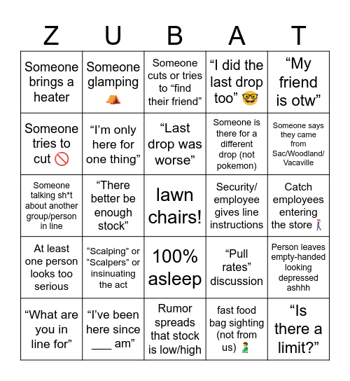 Pokemon Drop Bingo Card