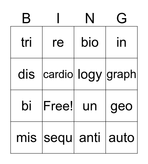 Root Bingo Card