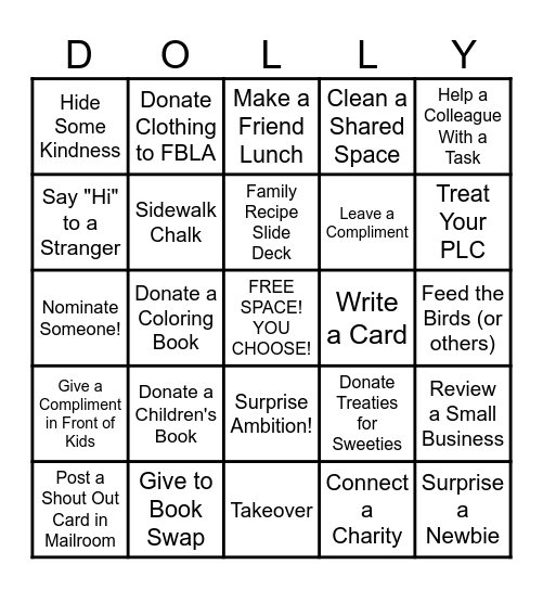 Be Kind Like Dolly Bingo Card