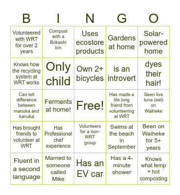 Find me within the WRT volunteers Bingo Card