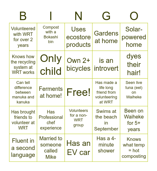 Find me within the WRT volunteers Bingo Card