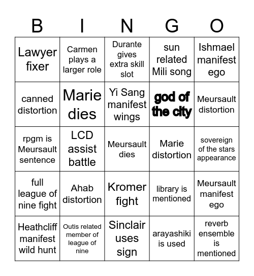 Canto 10 Bingo Card