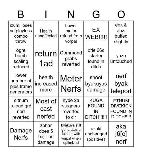 Uni2 patch notes (positive) Bingo Card