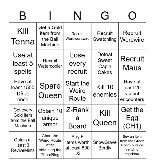 Deltarune Bingo (Chapter 1-3) Bingo Card