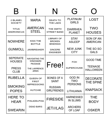SF PUNK BINGO ROUND 1 Bingo Card
