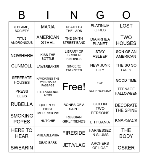 SF PUNK BINGO ROUND 1 Bingo Card