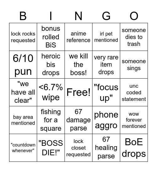 last H reclear bingo Card