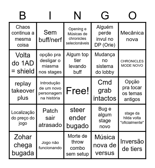 Uni 2 Zohar Patch Bingo Card