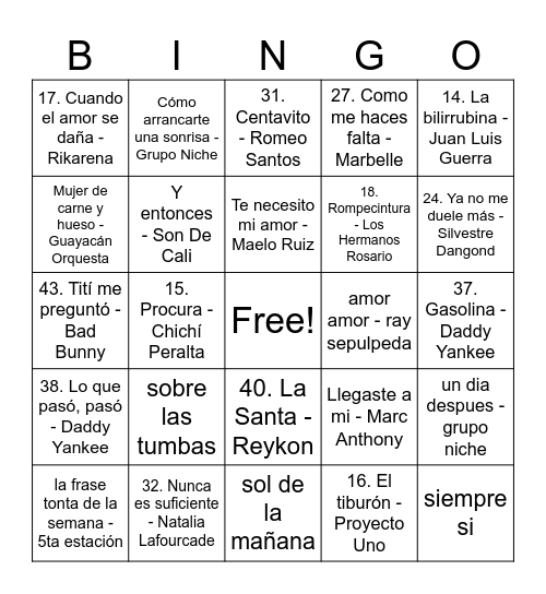 Bingo Bailable Bingo Card