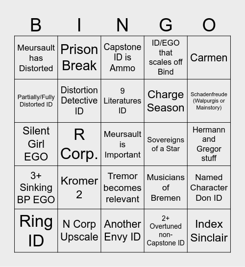 Canto 10/Season 8 Bingo Card