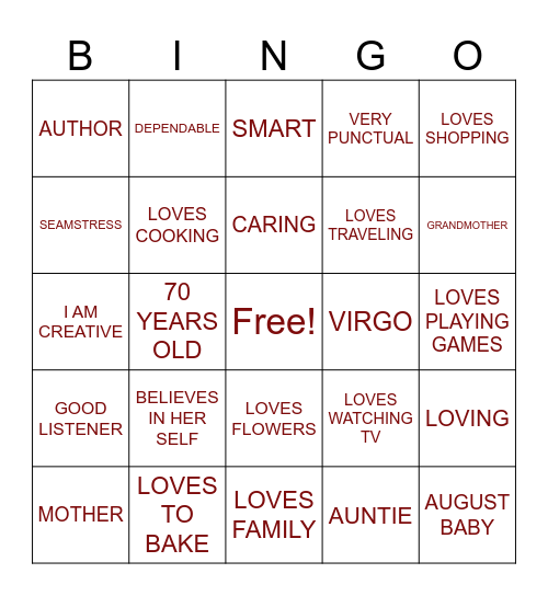 MOZAL'S 70TH BIRTHDAY Bingo Card