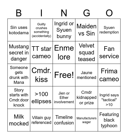 NIKKE BUNNY GIRL PREDICTIONS 2026 Bingo Card
