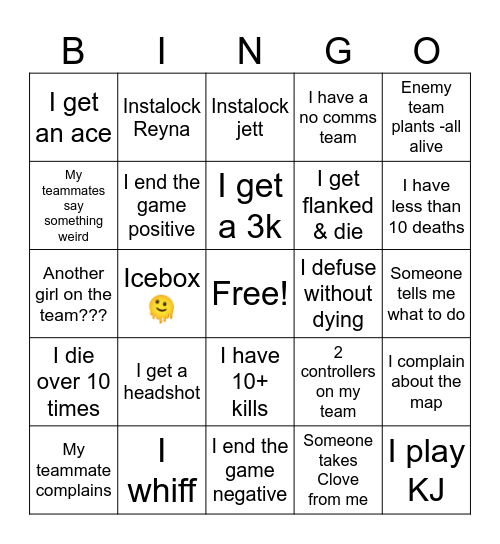 Valorant Bingo Card