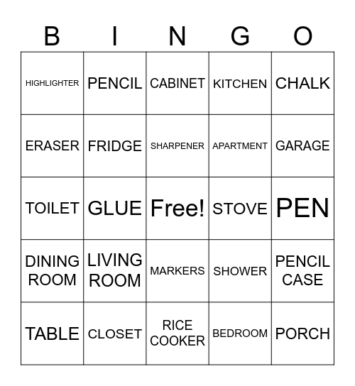 CLASSROOM AND HOUSE Bingo Card