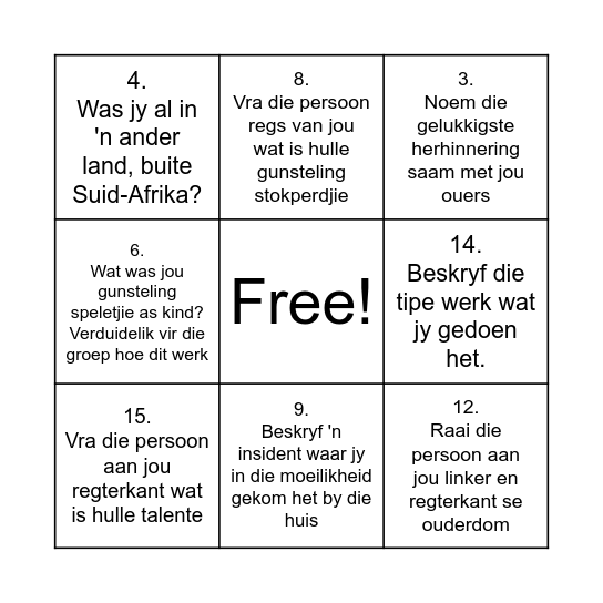 Social Participation Bingo Card