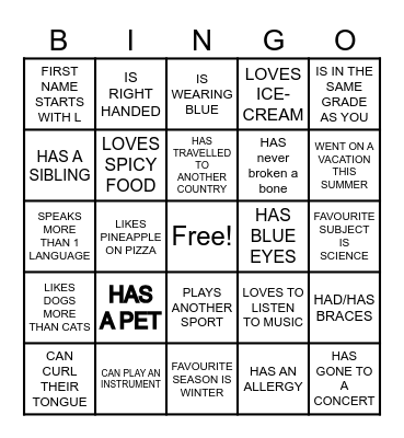 U15 Ice White BINGO Card