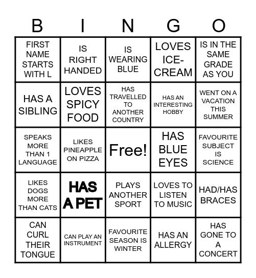 U15 Ice White BINGO Card