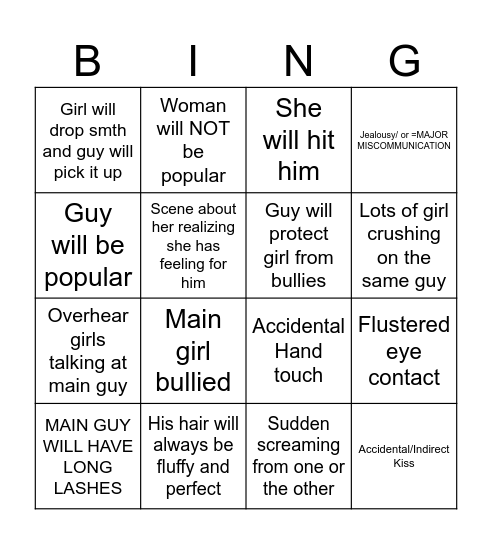 Romance Tropes Bingo Card