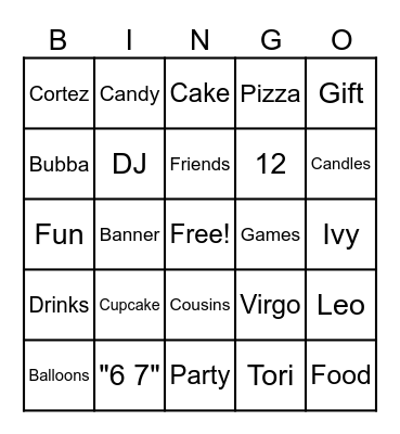 Crawford Boys Bday Bingo Card