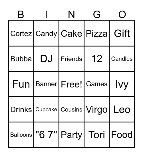 Crawford Boys Bday Bingo Card
