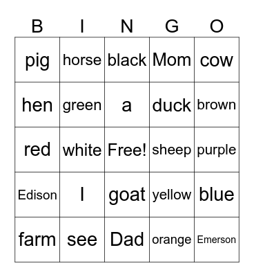 "I See"  Bingo Card