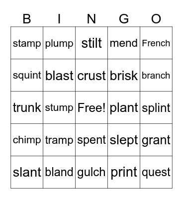 Blends + Short Vowels Bingo Card