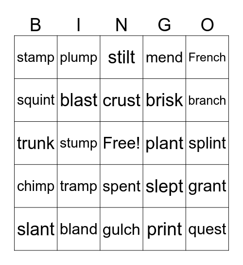 Blends + Short Vowels Bingo Card