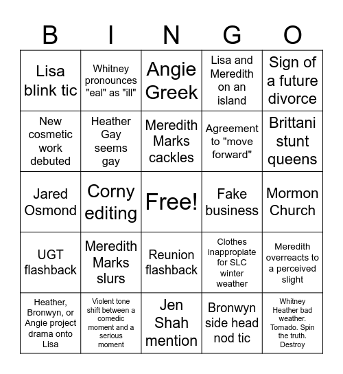 RHOSLC Premiere Bingo Card