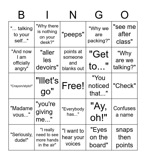 Madame Bingo Card
