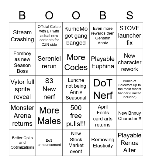 CZN Anniv Bingo Card