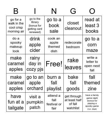 autumn 🍁˚. ᵎᵎ Bingo Card