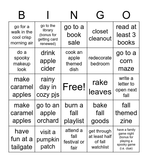 autumn 🍁˚. ᵎᵎ Bingo Card
